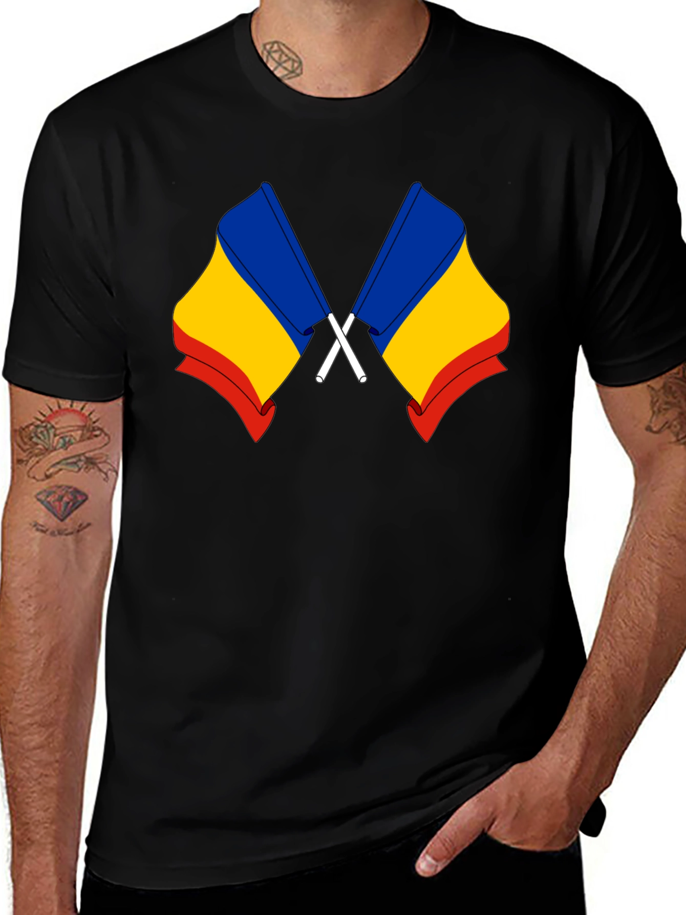 Romania Flag Black T-Shirt
