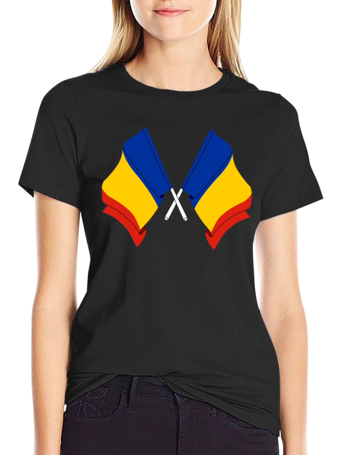 Romania Flag Black T-Shirt