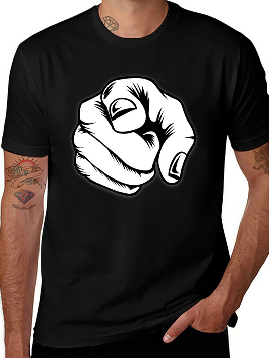 Pointing Finger Graphic Tee - Black Cotton Blend
