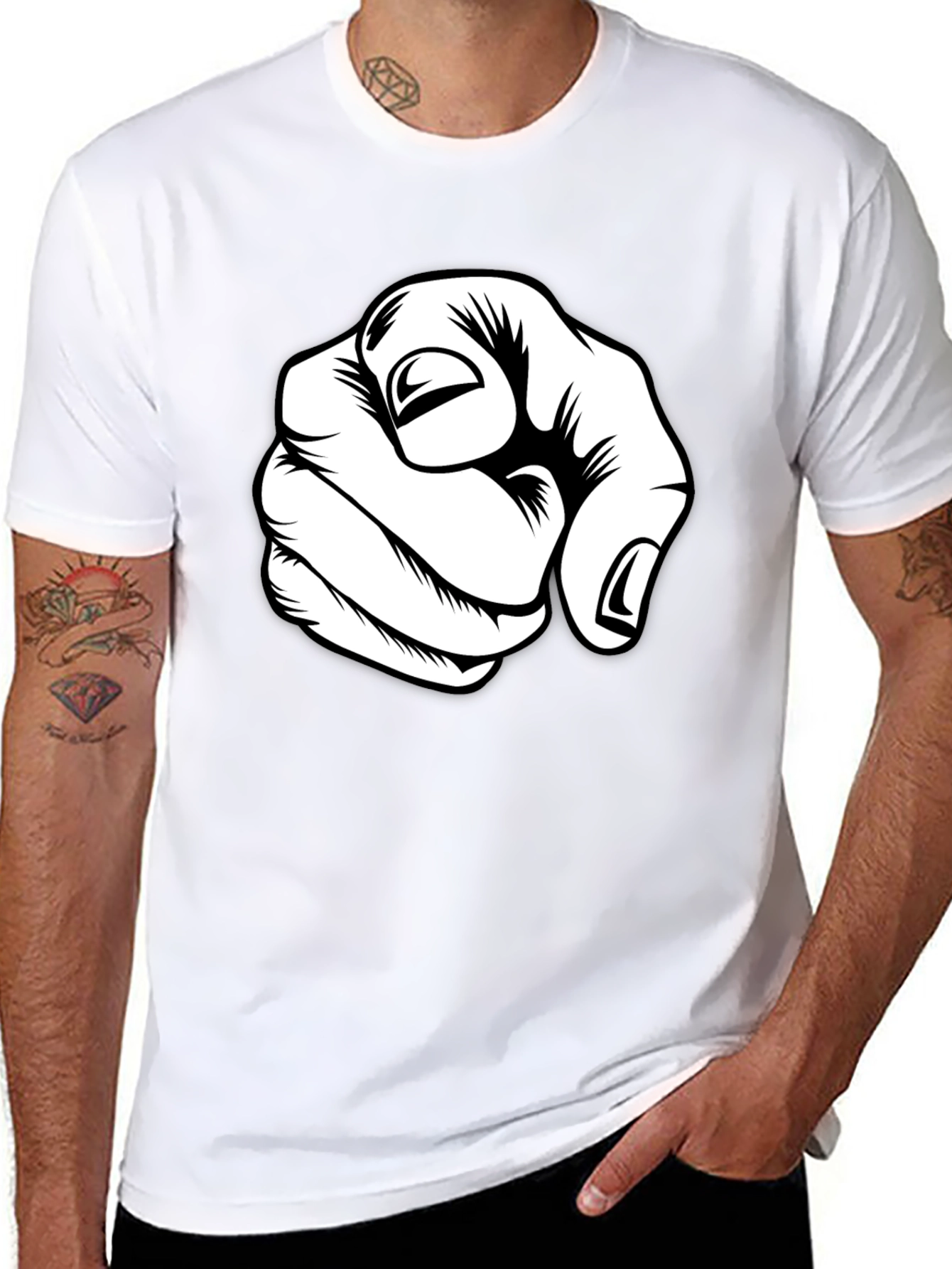 Pointing Finger Graphic Tee - Black Cotton Blend