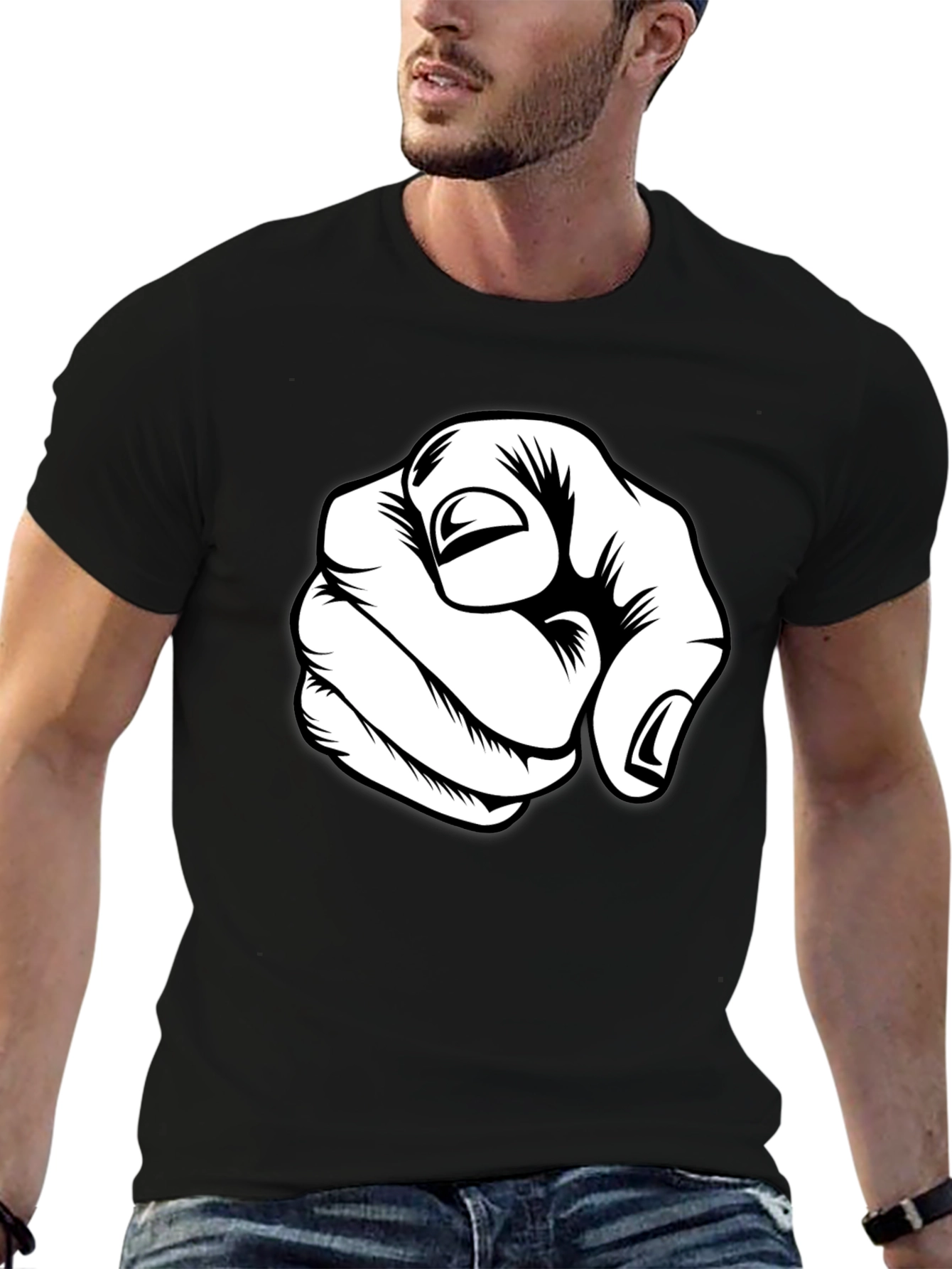 Pointing Finger Graphic Tee - Black Cotton Blend