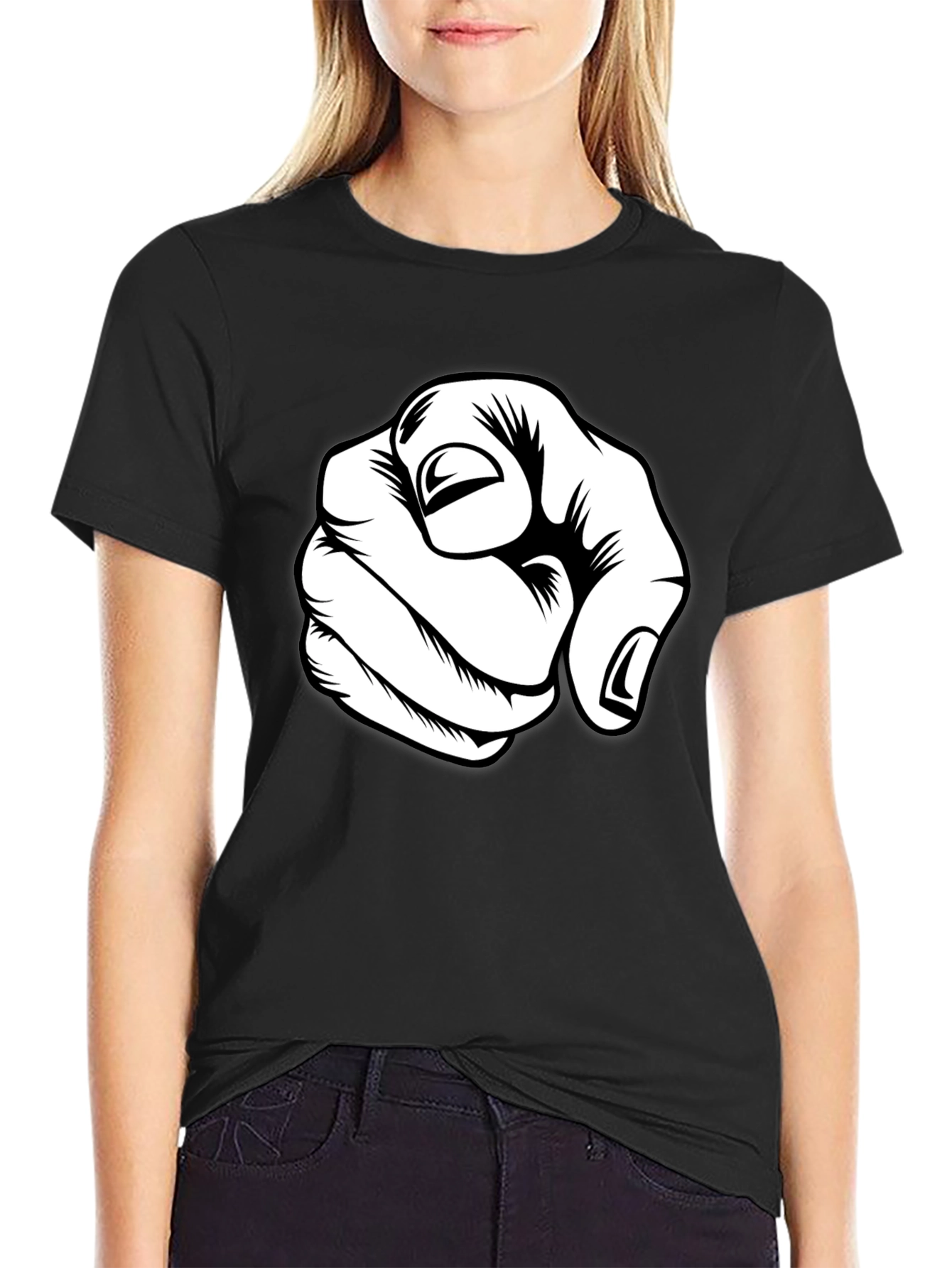 Pointing Finger Graphic Tee - Black Cotton Blend