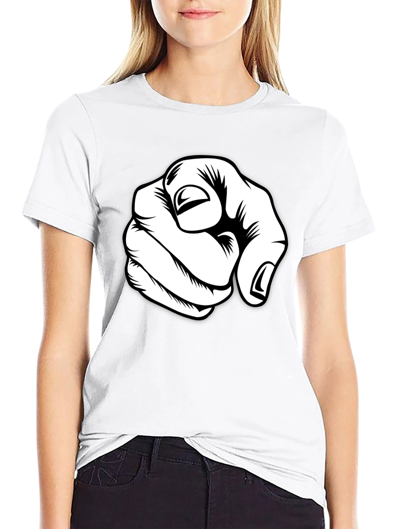 Pointing Finger Graphic Tee - Black Cotton Blend