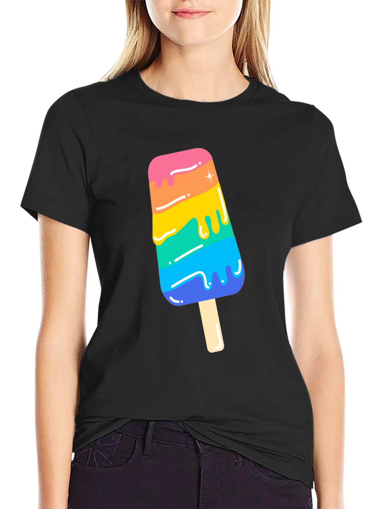 Rainbow Popsicle Graphic Tee - Black Unisex T-Shirt