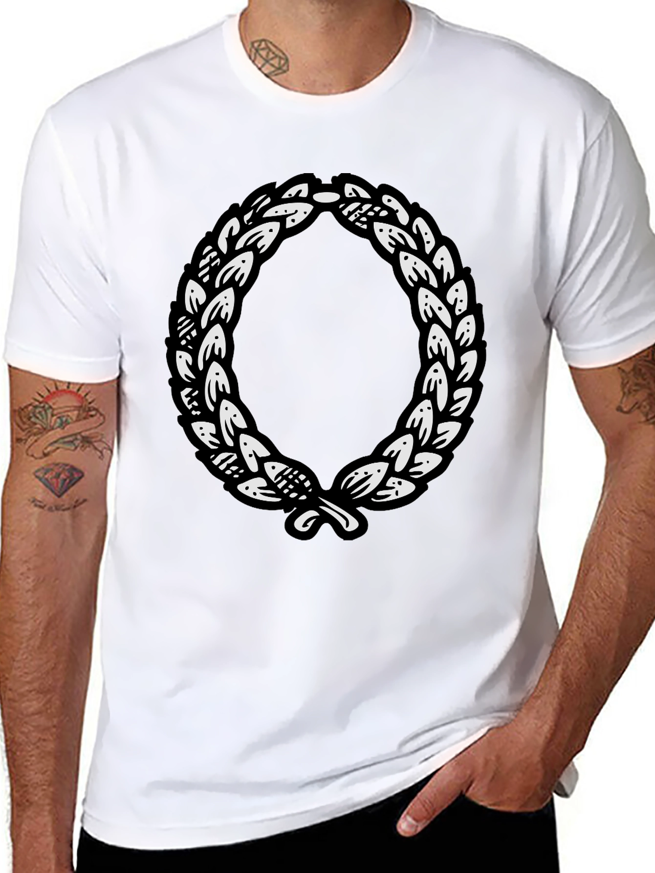 Black T-Shirt with Laurel Wreath Graphic