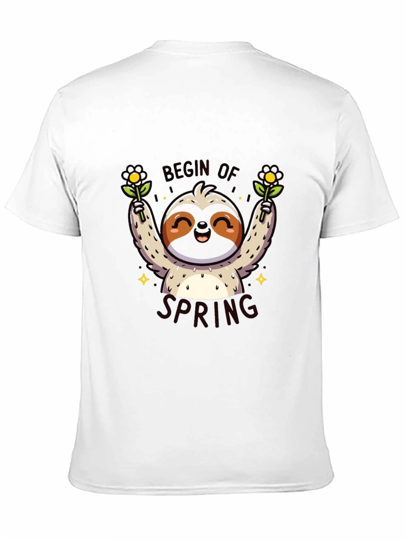 Cute Sloth Begin of Spring Black Graphic T-Shirt