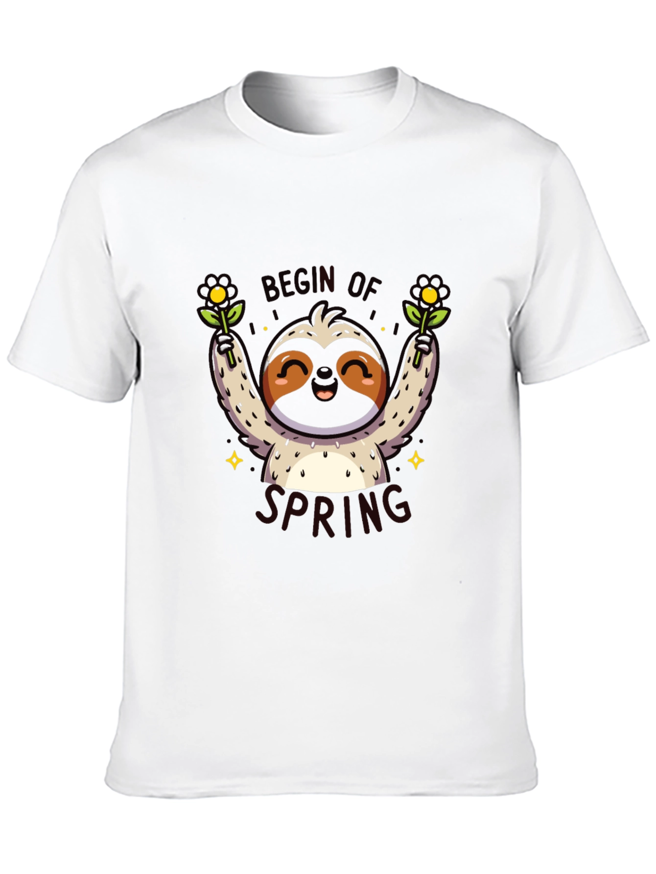 Cute Sloth Begin of Spring Black Graphic T-Shirt