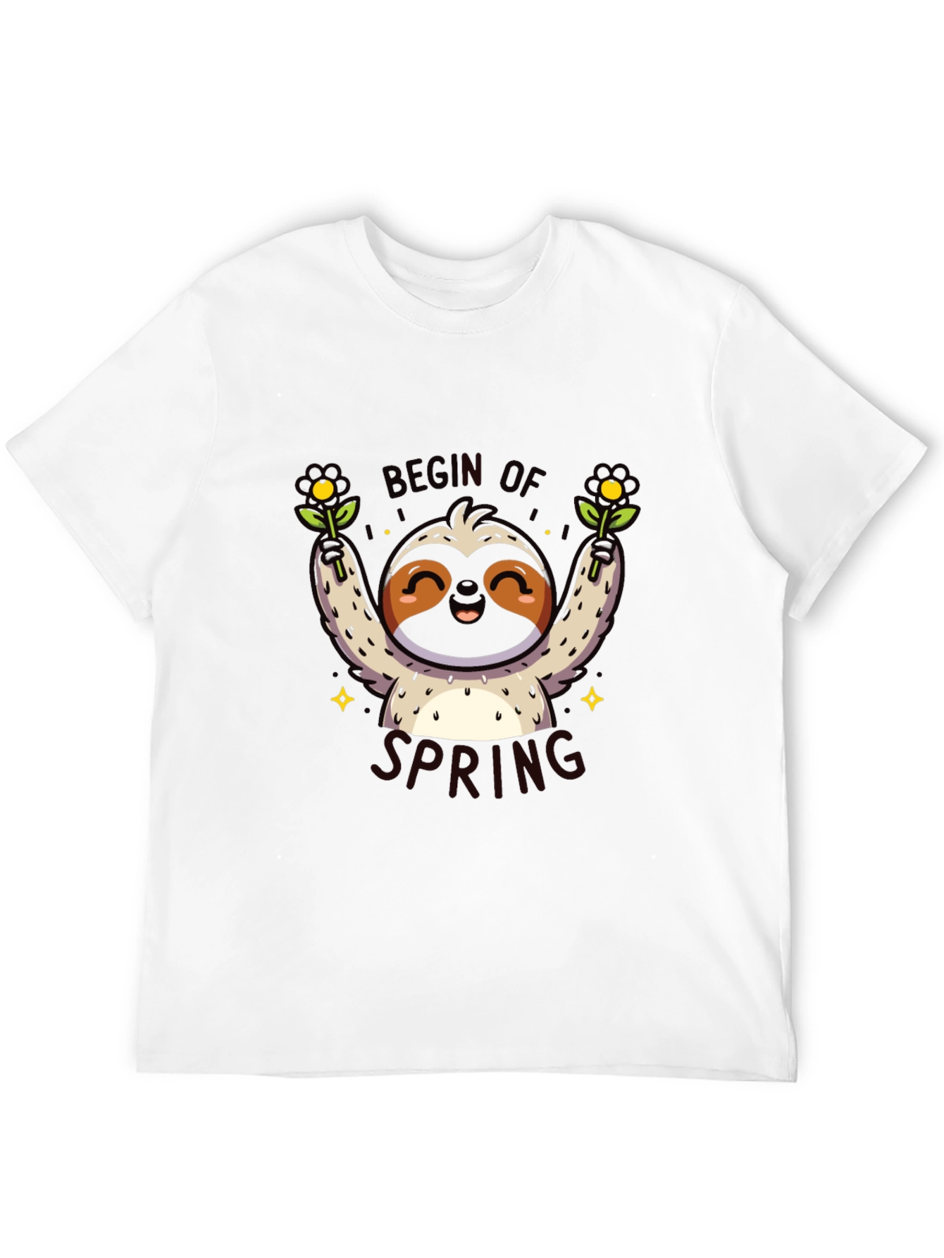 Cute Sloth Begin of Spring Black Graphic T-Shirt