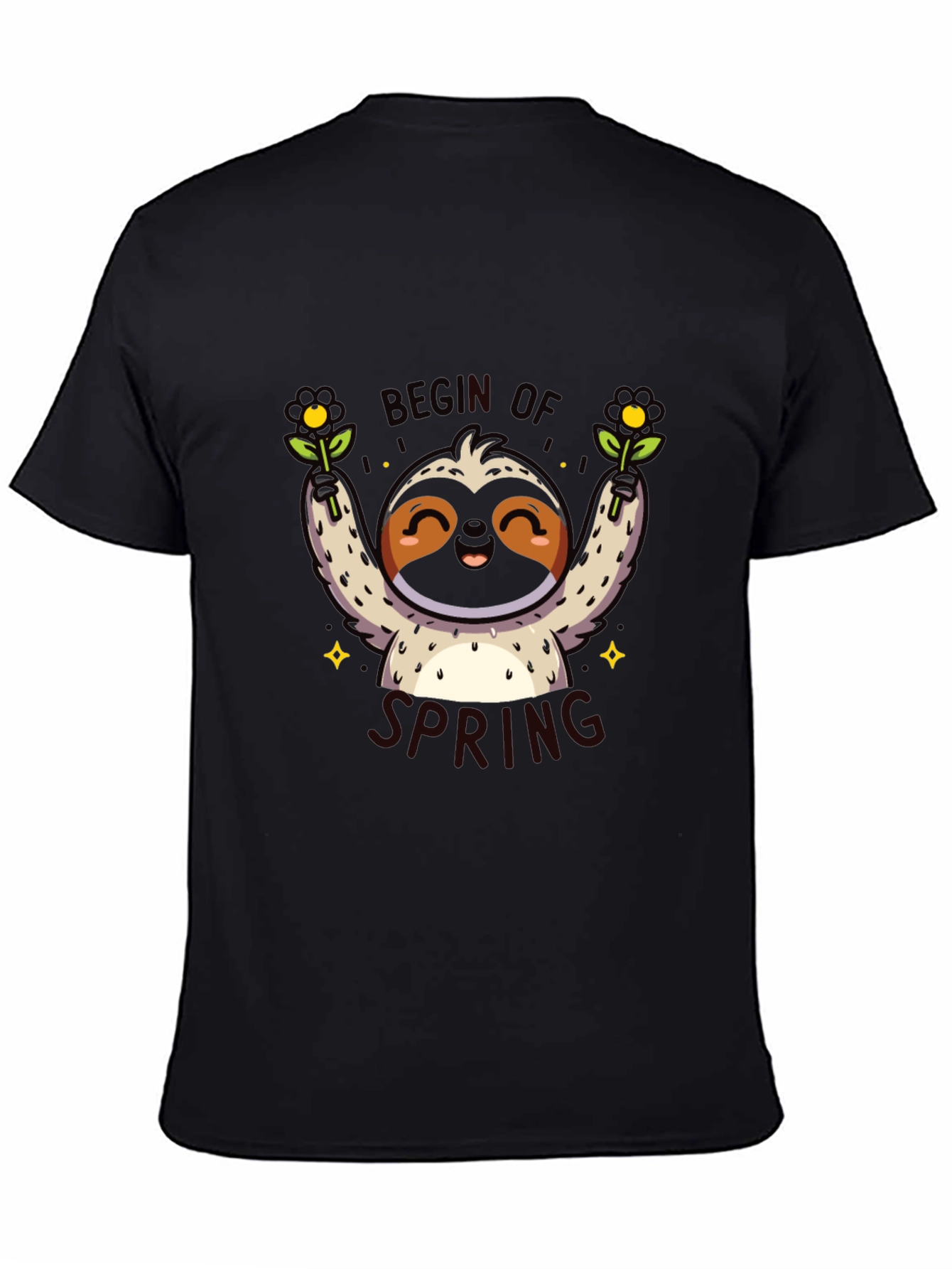 Cute Sloth Begin of Spring Black Graphic T-Shirt
