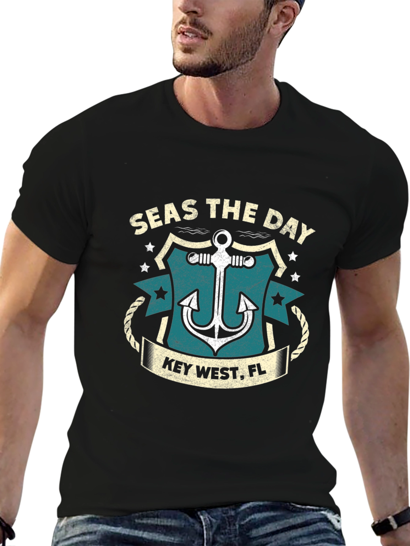 Seas the Day Key West Anchor Black T-Shirt