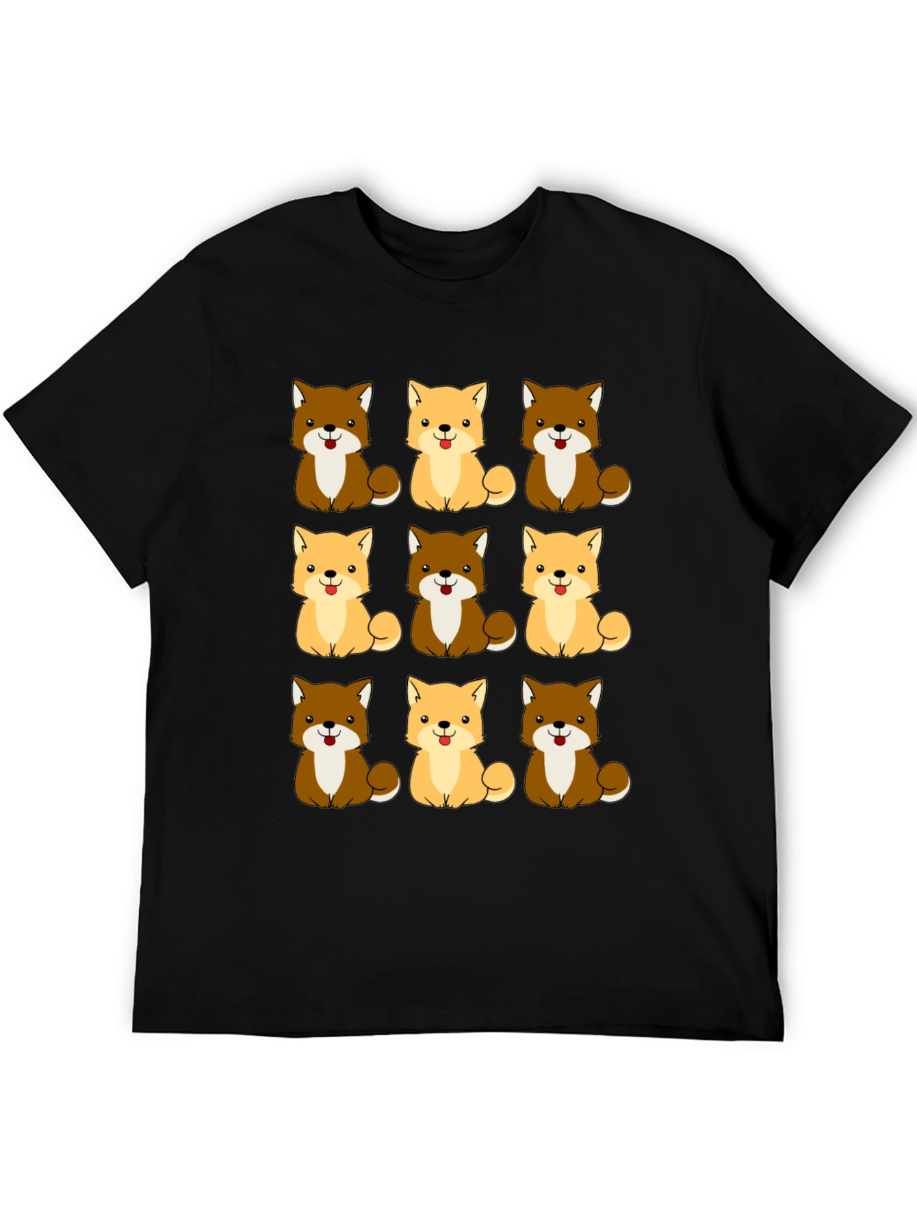 Cute Shiba Inu Dog Pattern Black T-Shirt