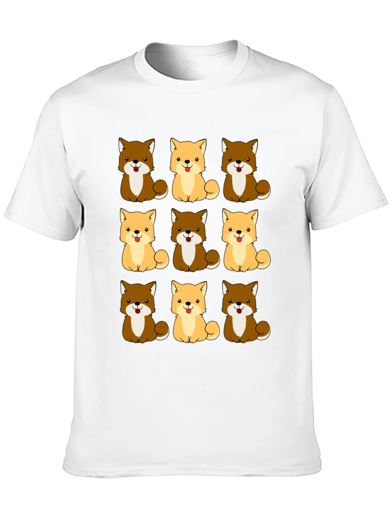 Cute Shiba Inu Dog Pattern Black T-Shirt