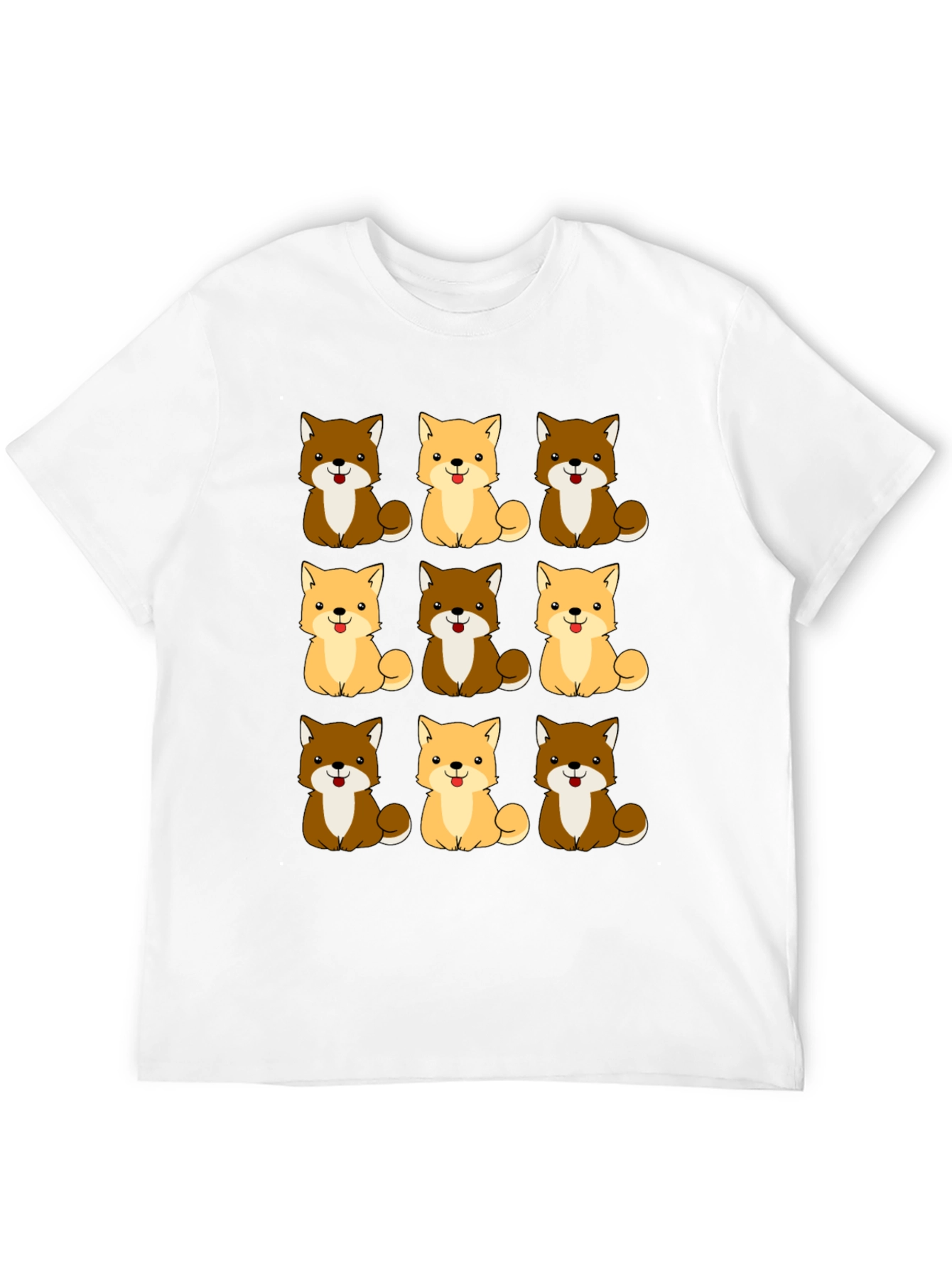 Cute Shiba Inu Dog Pattern Black T-Shirt