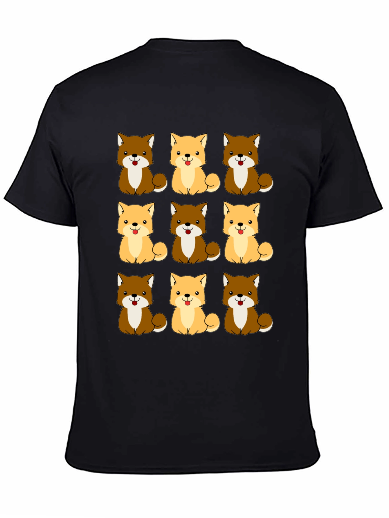 Cute Shiba Inu Dog Pattern Black T-Shirt