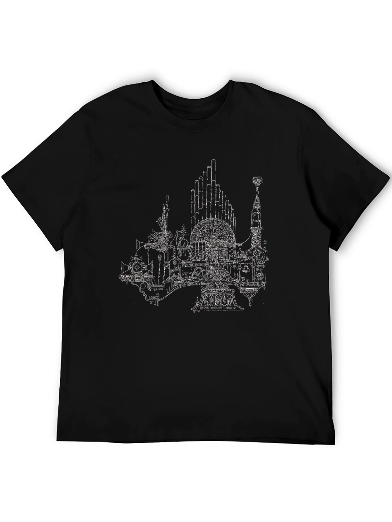 Steampunk Cityscape Graphic Tee - Black Cotton