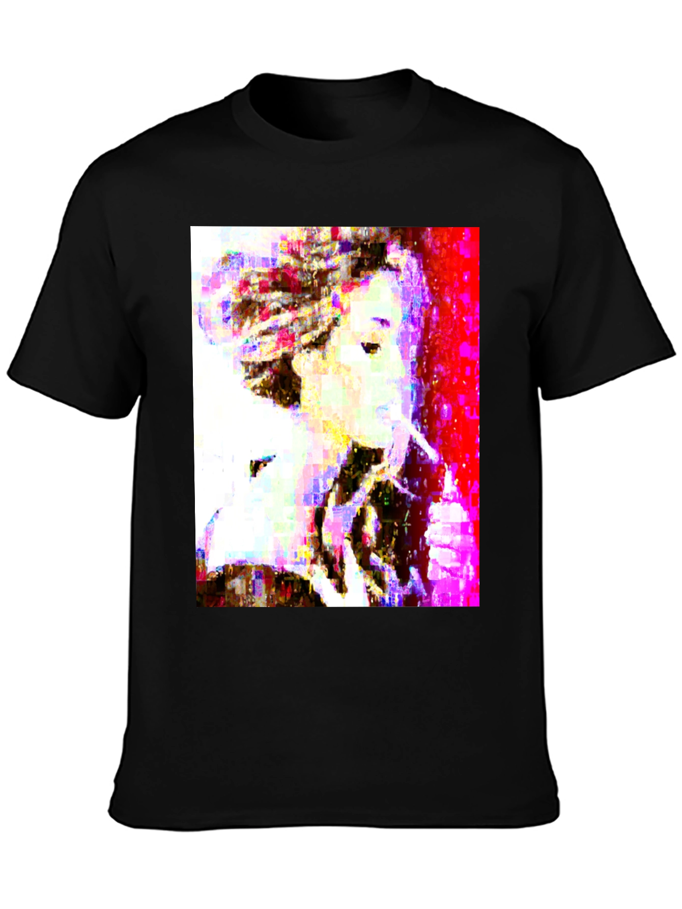 Abstract Pixel Portrait Black T-Shirt