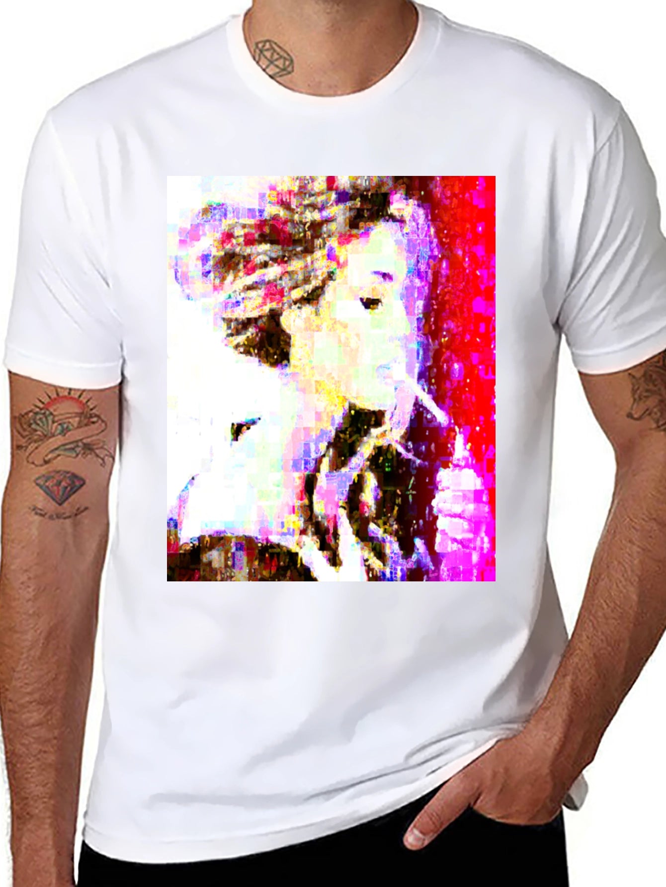 Abstract Pixel Portrait Black T-Shirt