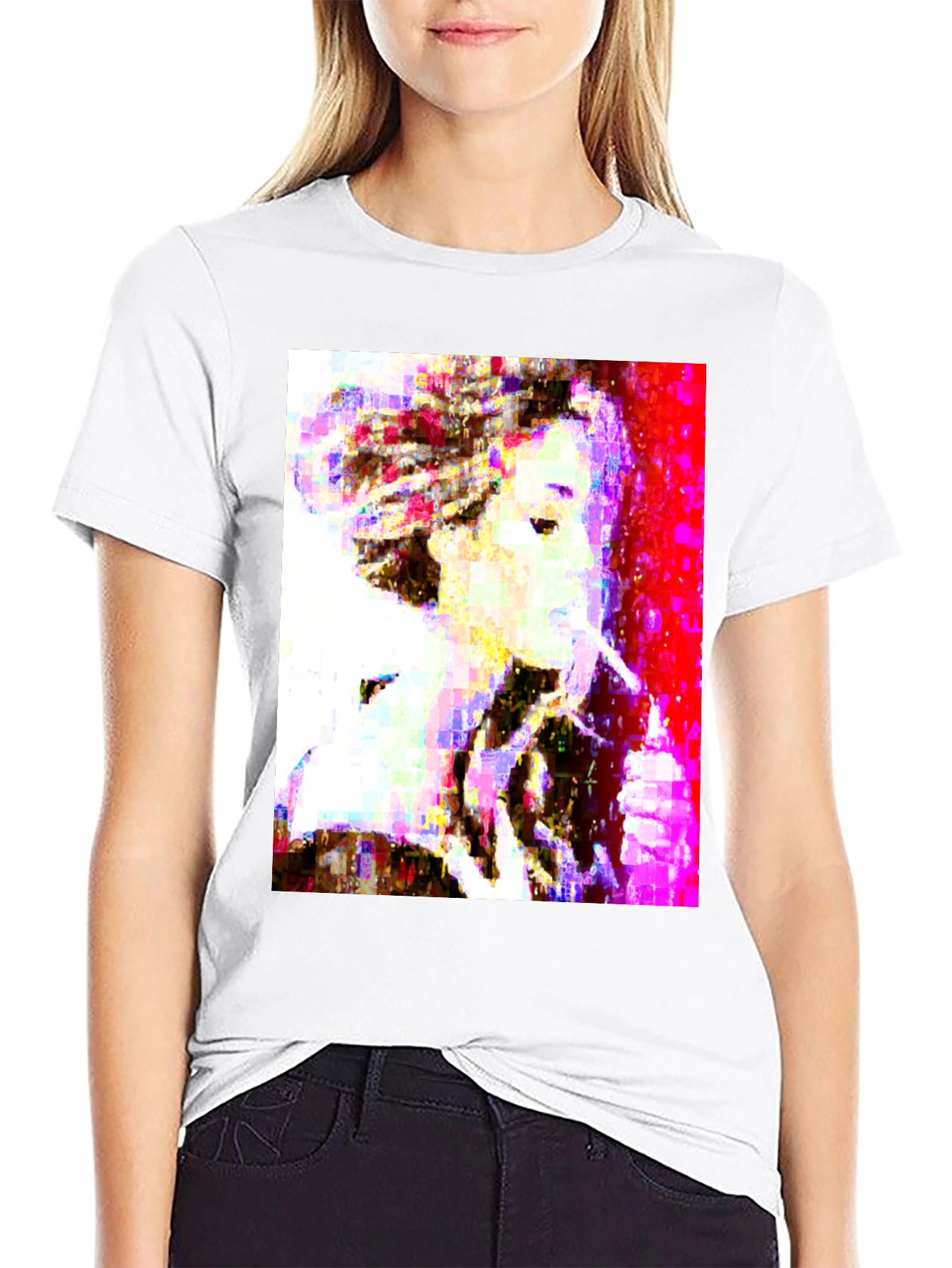 Abstract Pixel Portrait Black T-Shirt