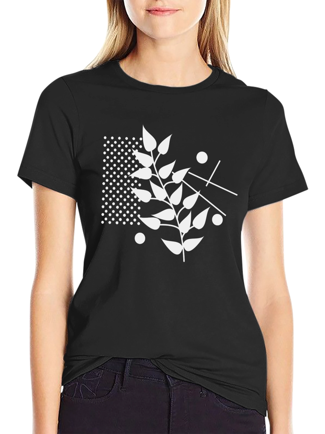 Modern Leaf Graphic Black T-Shirt
