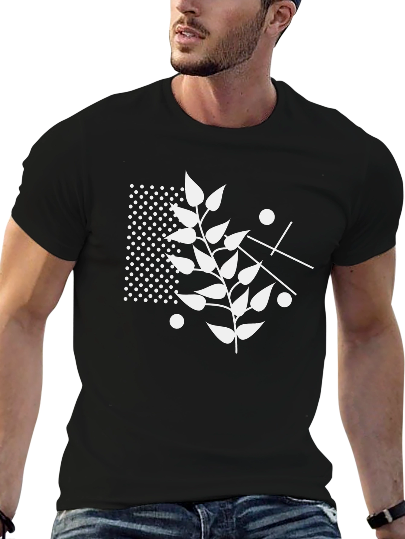 Modern Leaf Graphic Black T-Shirt