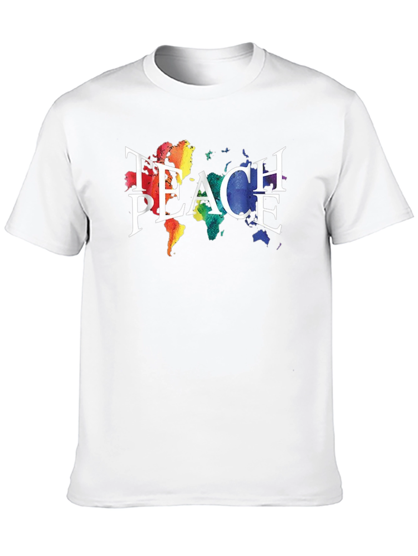 Teach Peace T-Shirt Rainbow World Map