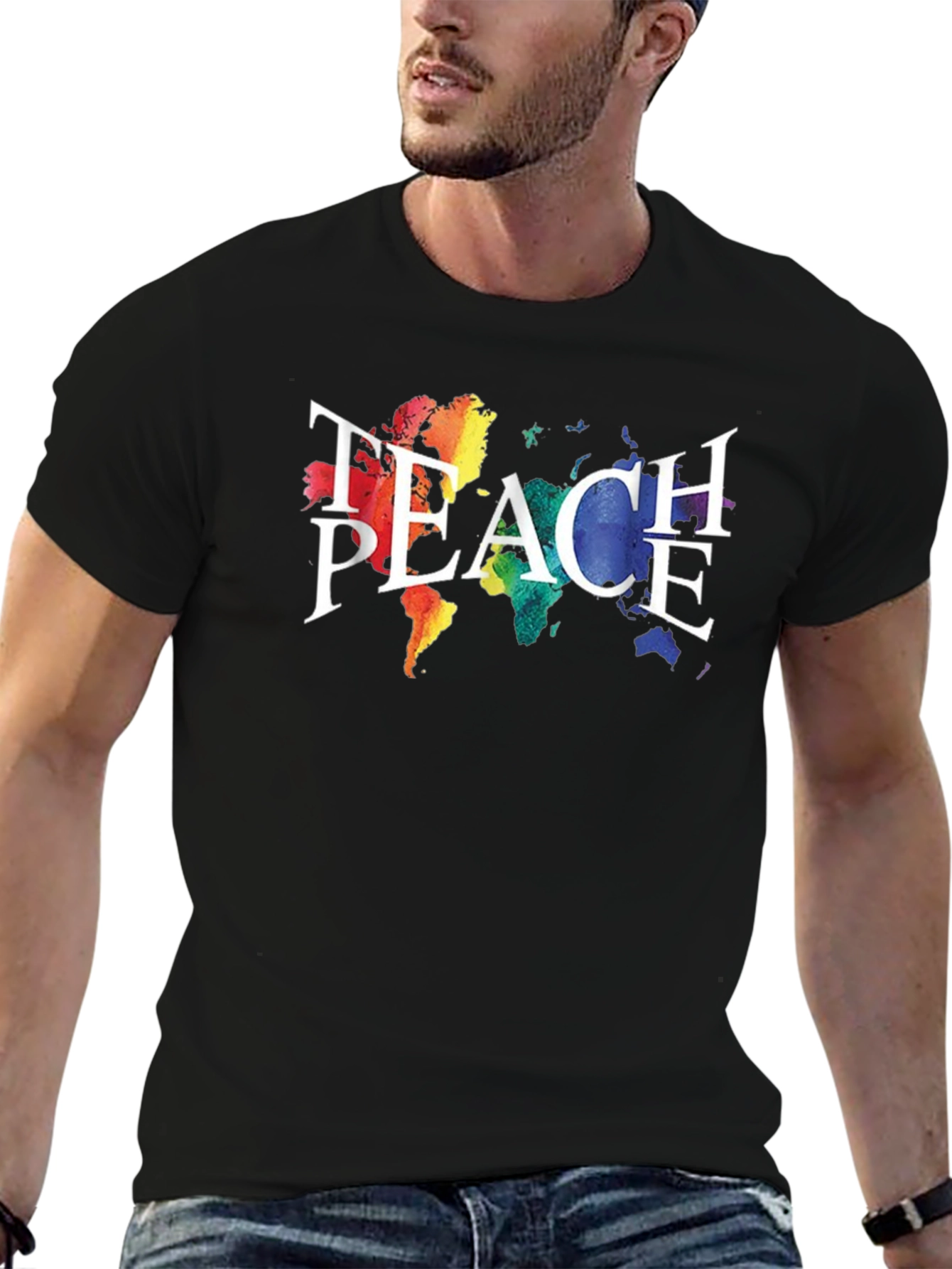 Teach Peace T-Shirt Rainbow World Map