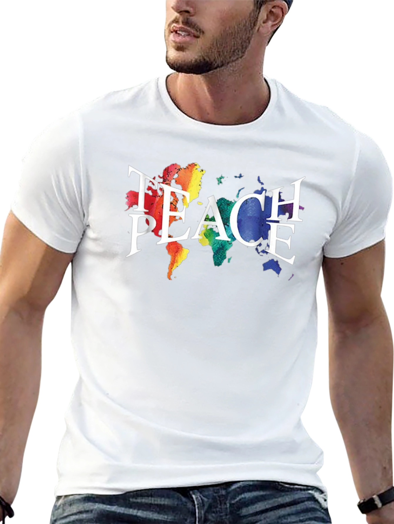 Teach Peace T-Shirt Rainbow World Map