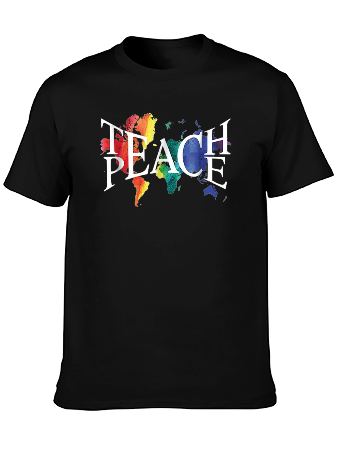 Teach Peace T-Shirt Rainbow World Map