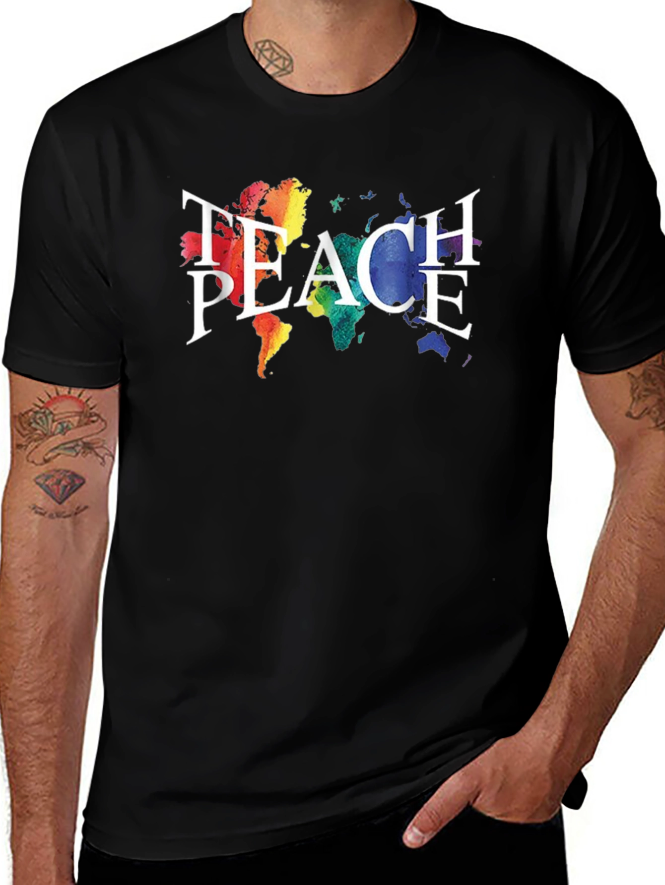 Teach Peace T-Shirt Rainbow World Map