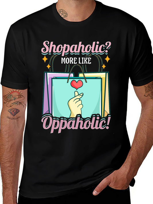 Shopaholic? Oppaholic! Black Graphic Tee