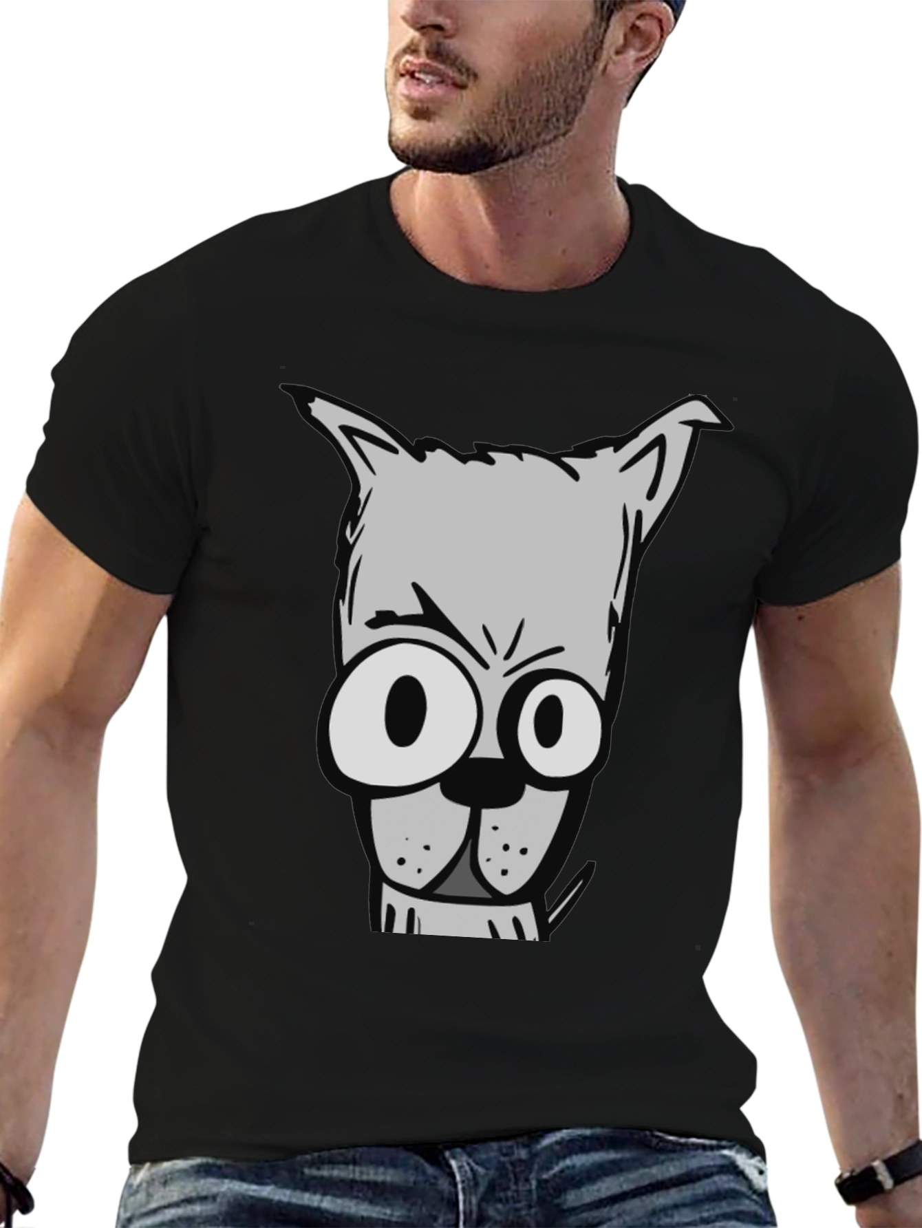 Cartoon Dog Graphic Tee - Mens Black T-Shirt