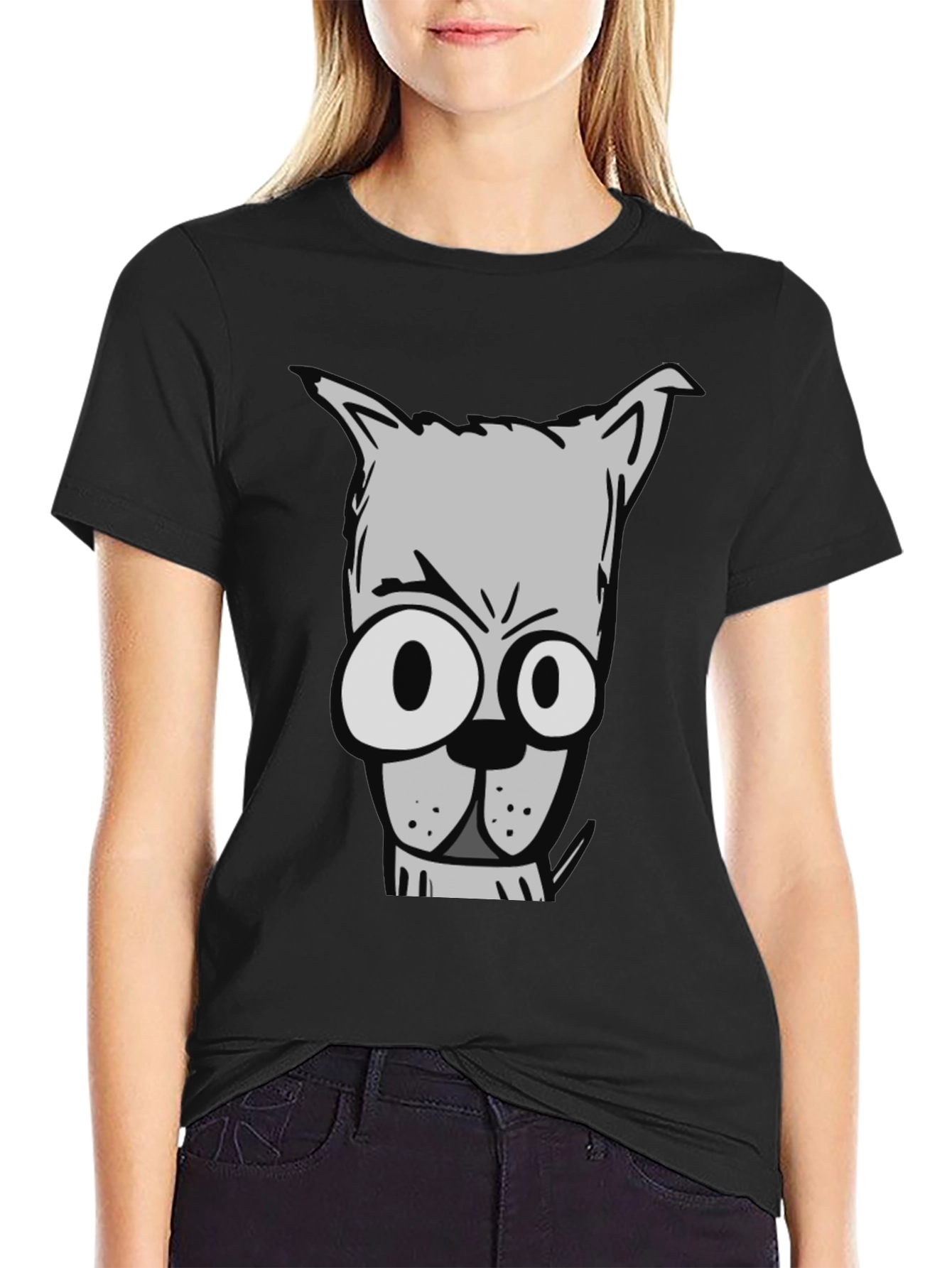 Cartoon Dog Graphic Tee - Mens Black T-Shirt