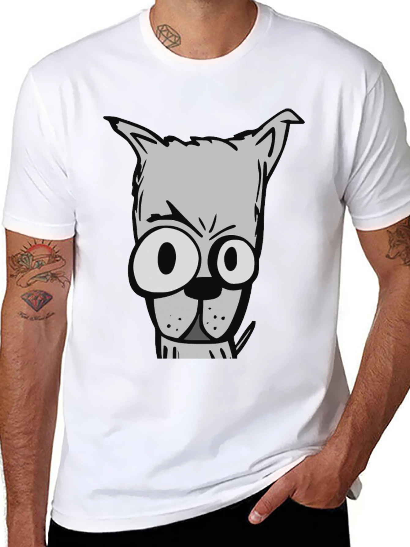 Cartoon Dog Graphic Tee - Mens Black T-Shirt