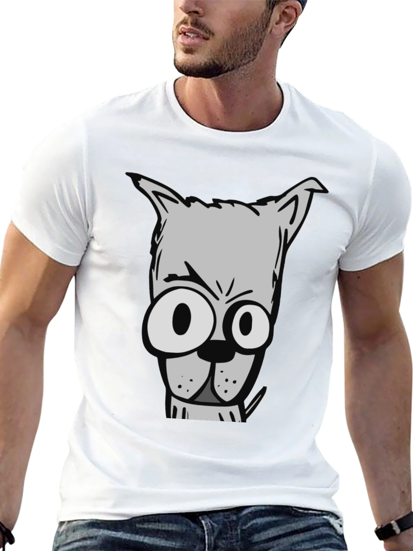 Cartoon Dog Graphic Tee - Mens Black T-Shirt