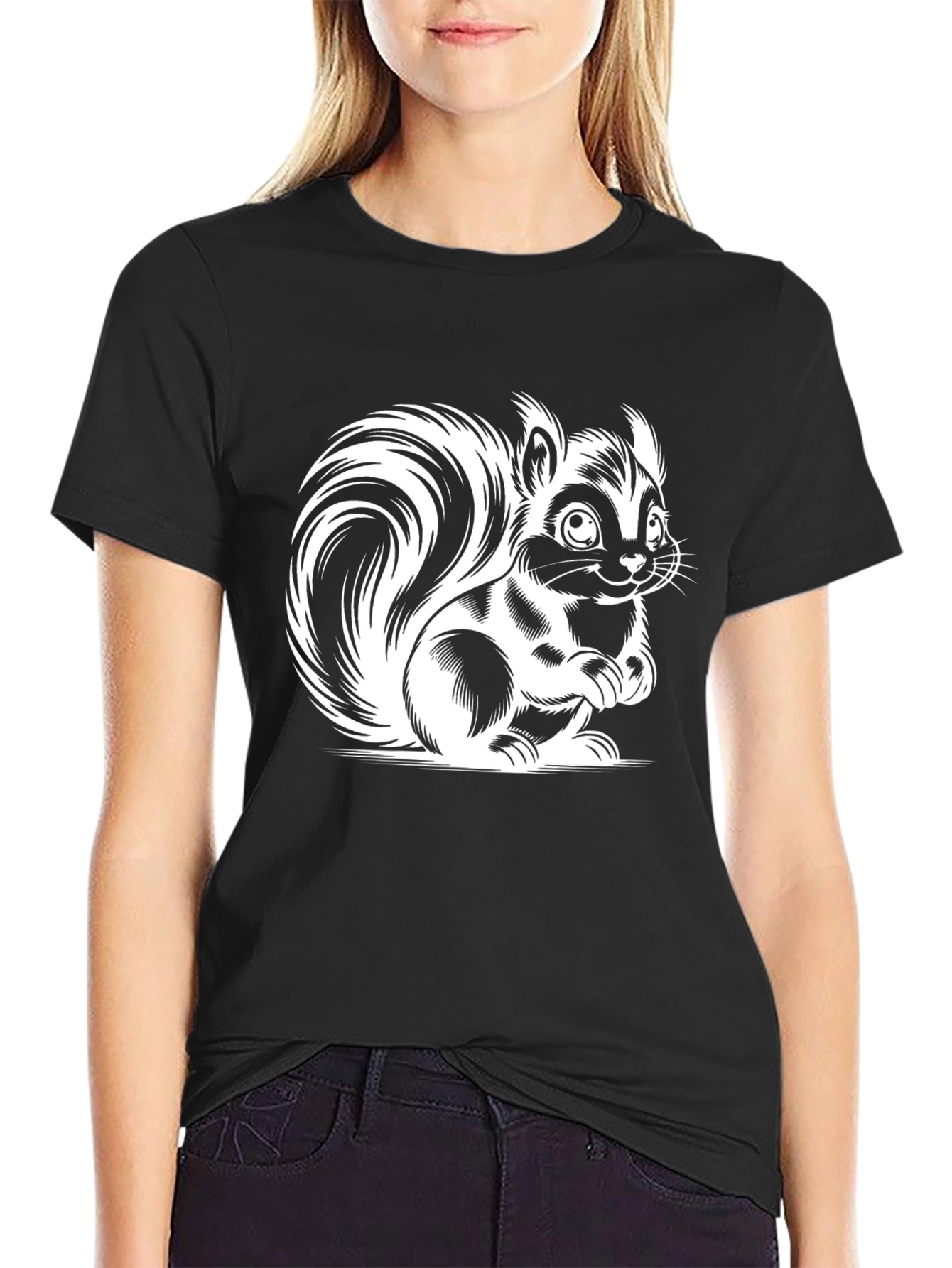 Squirrel Graphic Tee - Black Cotton T-Shirt