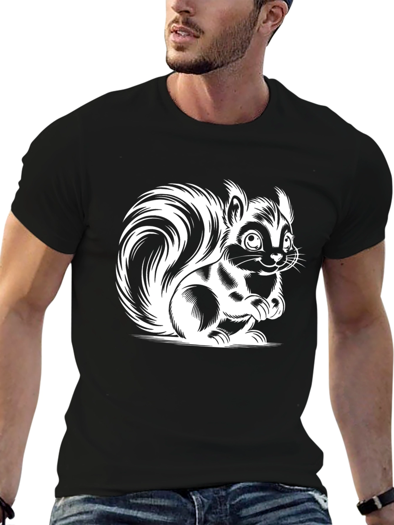 Squirrel Graphic Tee - Black Cotton T-Shirt
