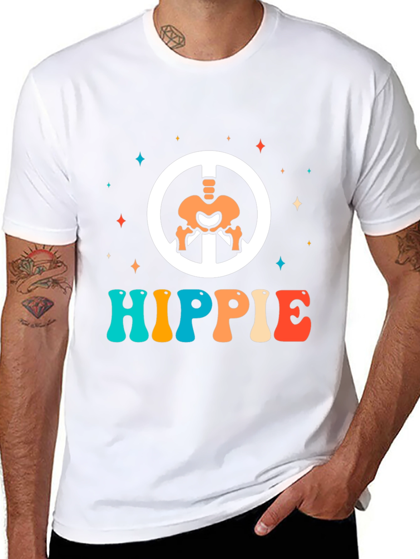 Retro Hippie Skeleton Peace Sign T-Shirt