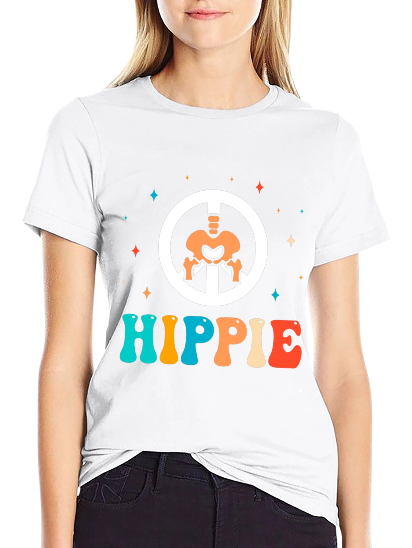 Retro Hippie Skeleton Peace Sign T-Shirt
