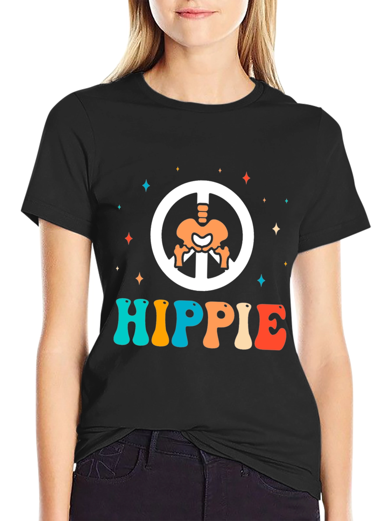 Retro Hippie Skeleton Peace Sign T-Shirt