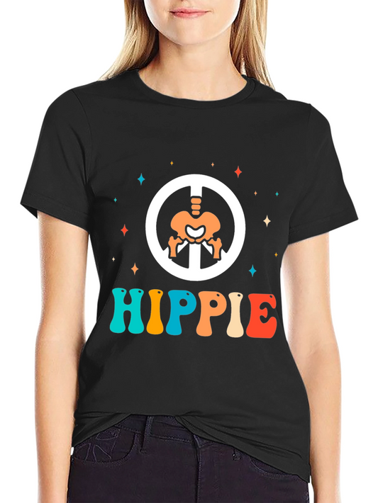 Retro Hippie Skeleton Peace Sign T-Shirt