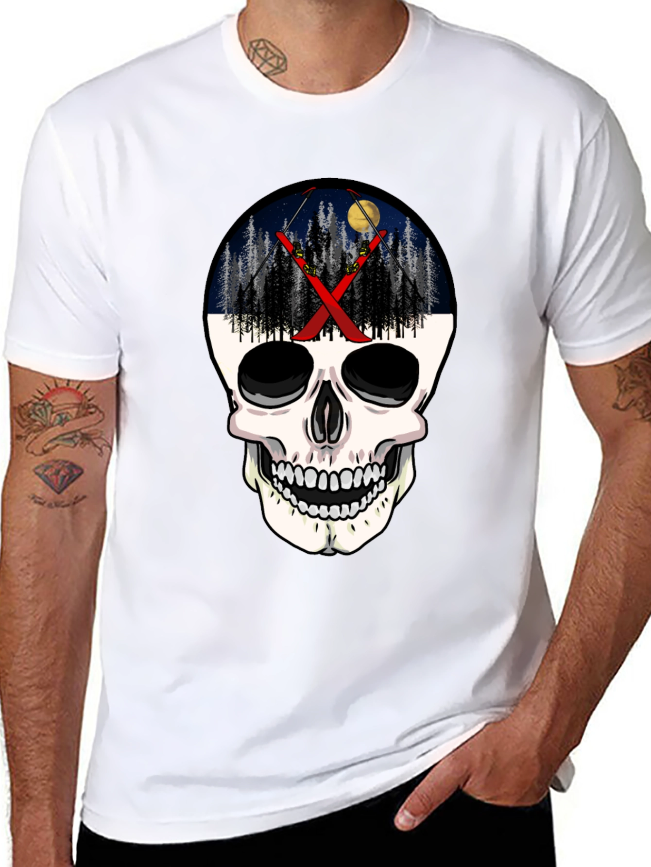 Ski Skull T-Shirt - Night Skiing Graphic Tee