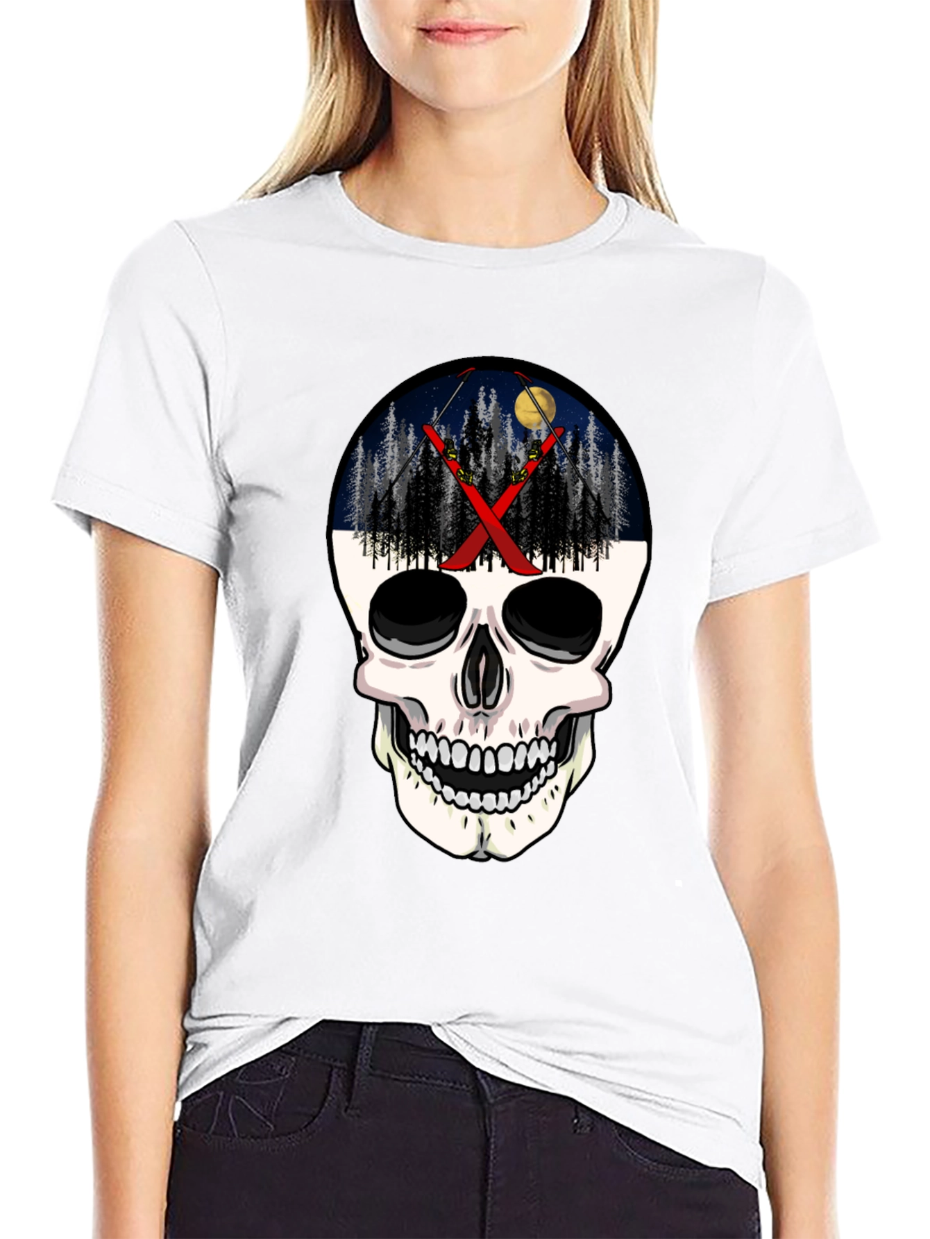 Ski Skull T-Shirt - Night Skiing Graphic Tee