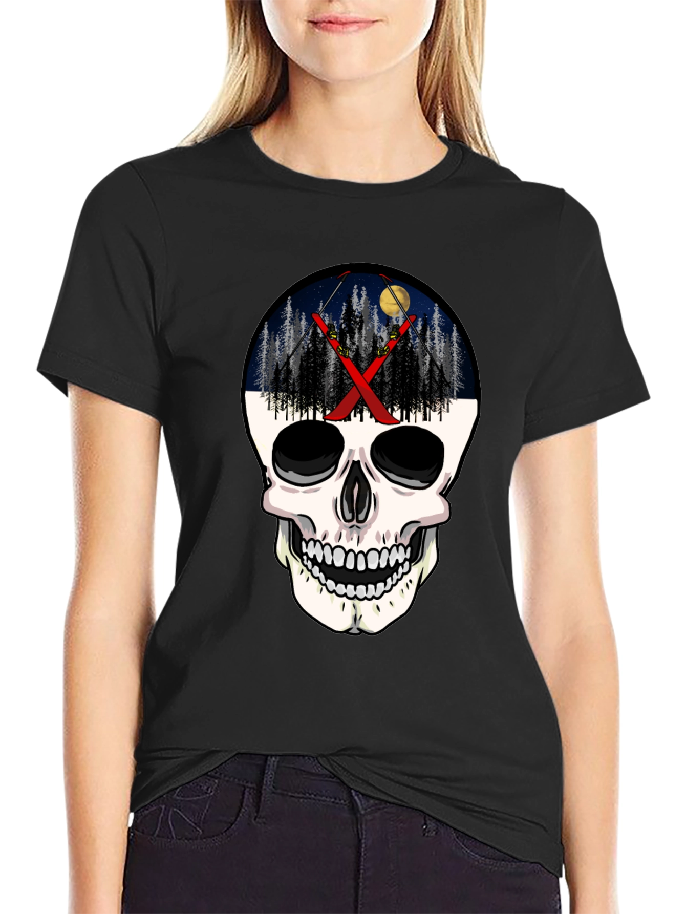 Ski Skull T-Shirt - Night Skiing Graphic Tee