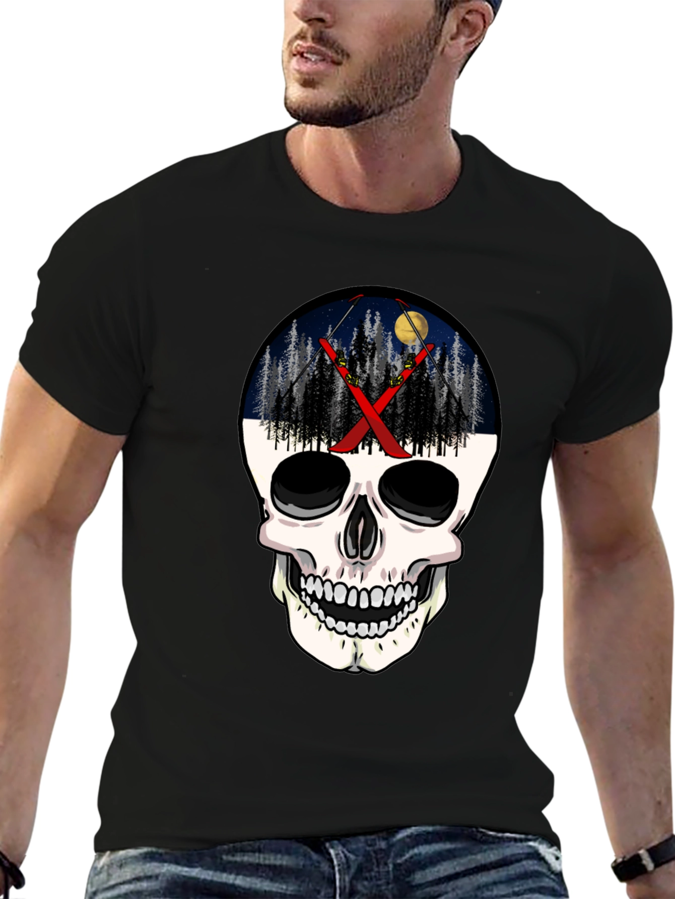 Ski Skull T-Shirt - Night Skiing Graphic Tee