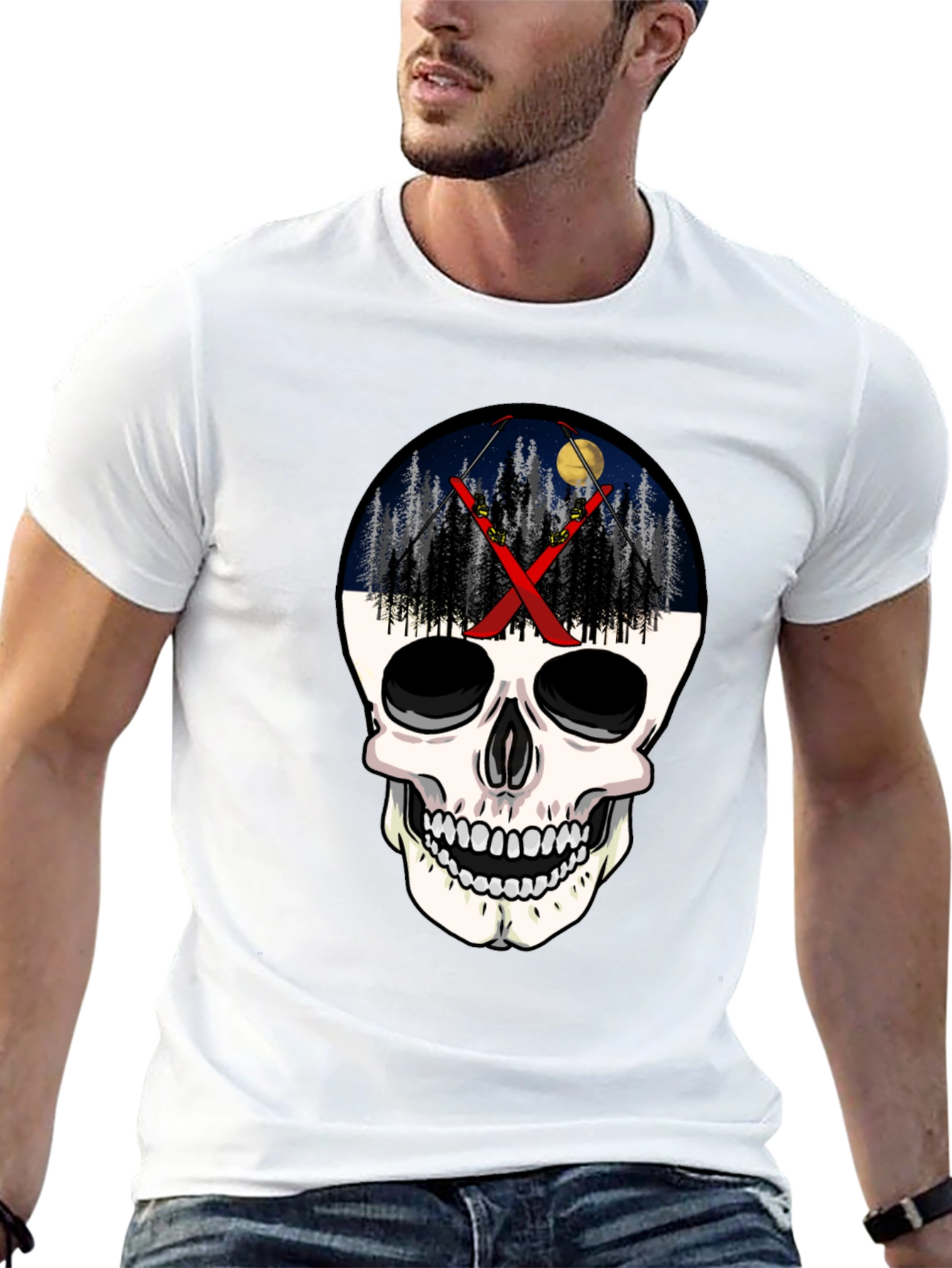 Ski Skull T-Shirt - Night Skiing Graphic Tee