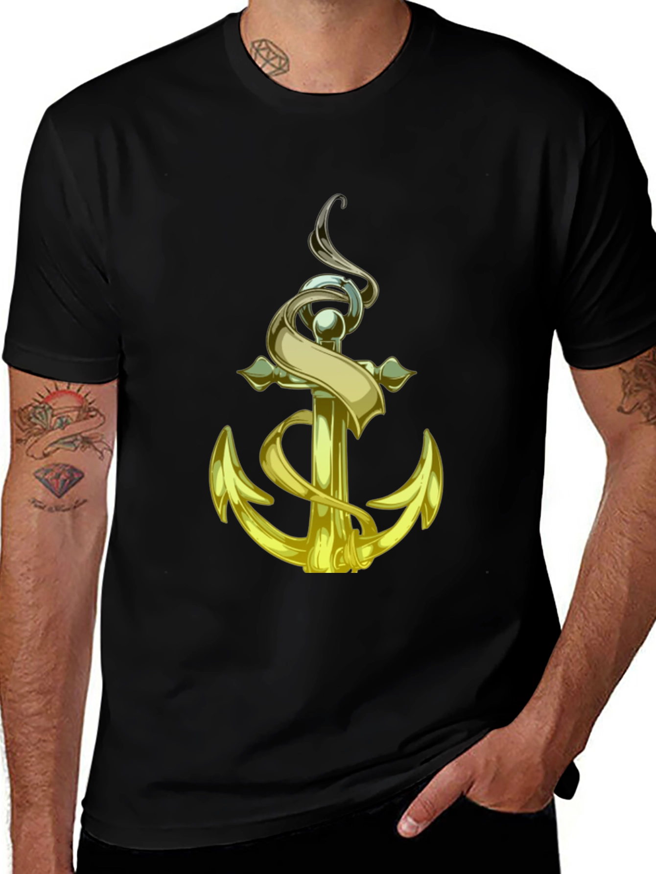 Golden Anchor Graphic Tee - Nautical Style