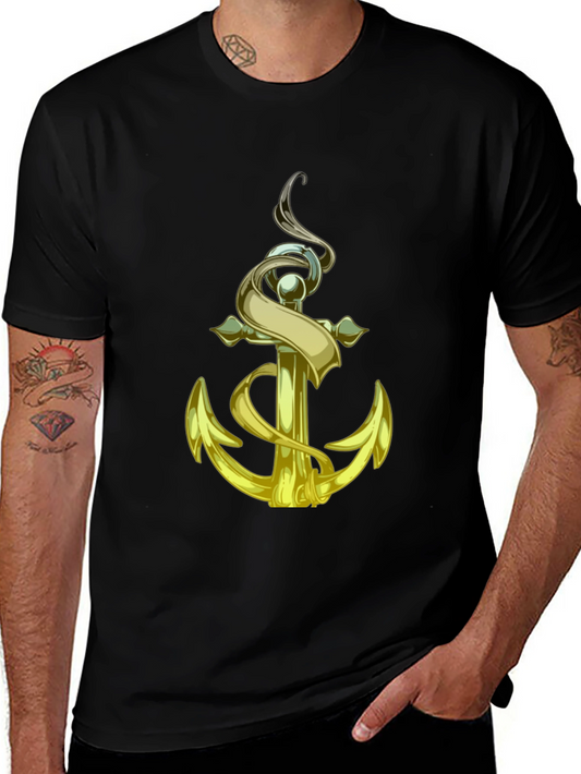 Golden Anchor Graphic Tee - Nautical Style