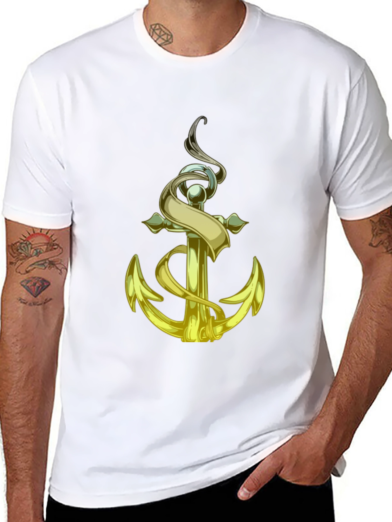 Golden Anchor Graphic Tee - Nautical Style