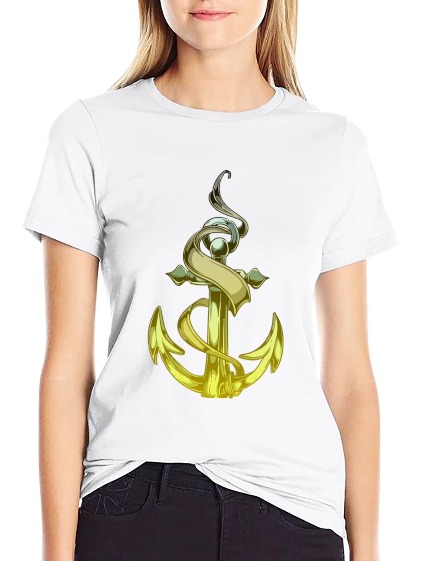 Golden Anchor Graphic Tee - Nautical Style