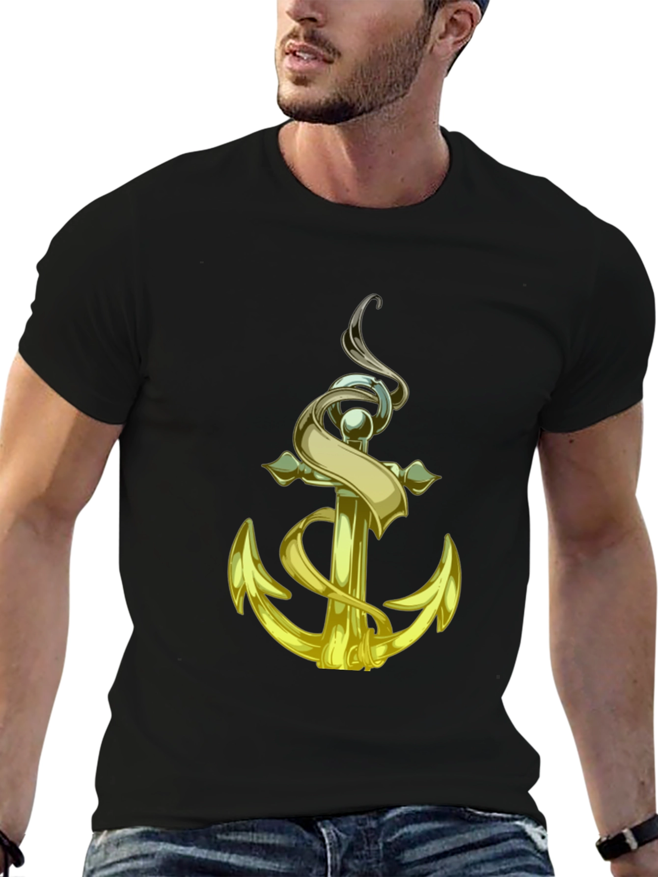 Golden Anchor Graphic Tee - Nautical Style